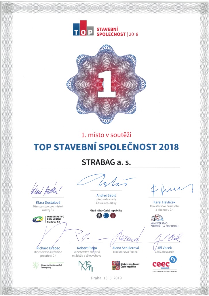 STRABAG získal již po šesté ocenění TOP Stavební společnost